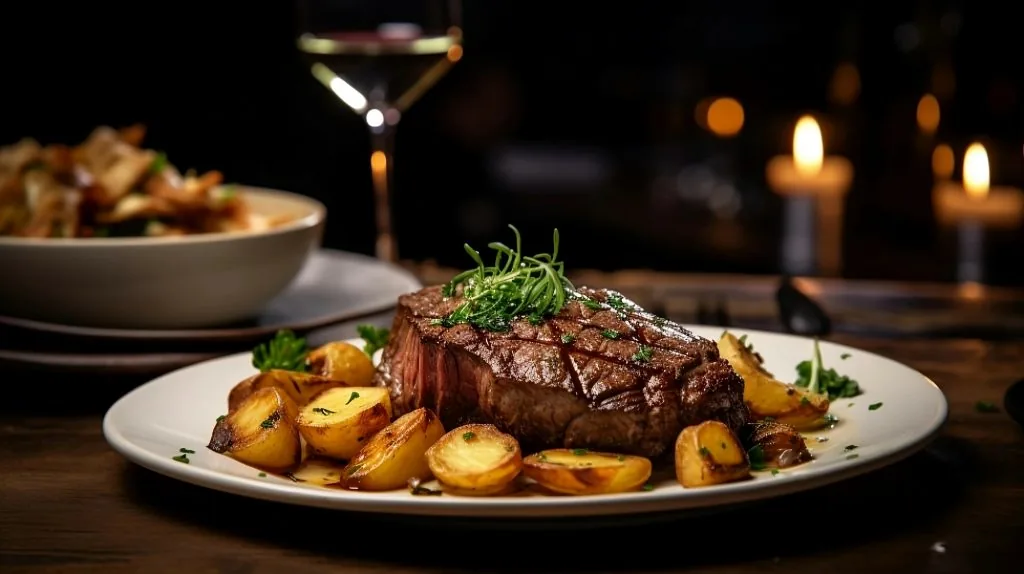 Steak mit Grillkartoffeln auf einem Teller
